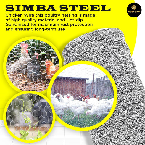 12 100 1 20GA 12 100) Chicken Wire in x FT x Mesh x | Poultry Wire Netting | Hot Dipped Galvanised | Hexagonal