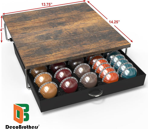 DecoBrothers Supreme Vertuoline Drawer, Holds 30 Big or 60 Small Vertuoline Pods, Rustic Brown