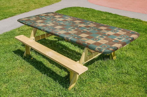 6' 30" Covers For The Home Deluxe Elastic Edged Flannel Backed Vinyl Fitted Table Cover - Global Coffee Pattern