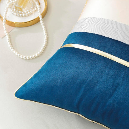 TAOSON Pack 2, Home,12 20 inch of Gray Beige Patchwork Velvet Throw Pillow Cover with Gold Striped Leather Cushion Case
