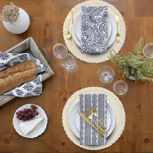 SHACOS Round Placemats Set of 6, Boho Braided Bordered Placemats 15 inch for Dining Tables, Wedding Holiday Party