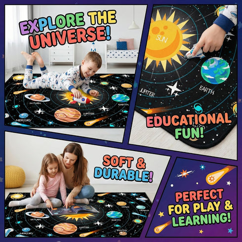 2'3' Outer Space Rugs Small Size Universe Solar System Planet Theme Carpets Kids Rugs for Playroom Educational Learning