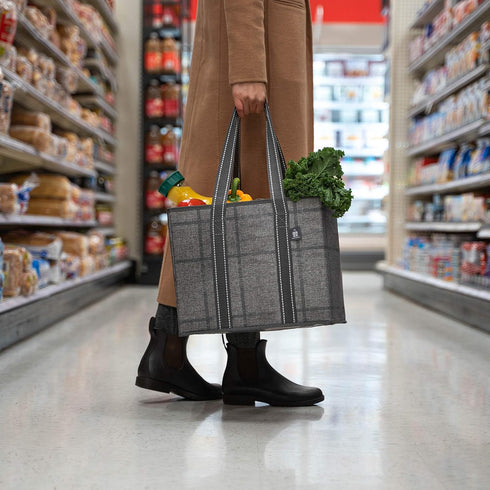 VENO 3 Pack 6 Reusable Grocery Bags, Shopping Bags for groceries, Utility Tote with Handles and Hard Bottom, Foldable