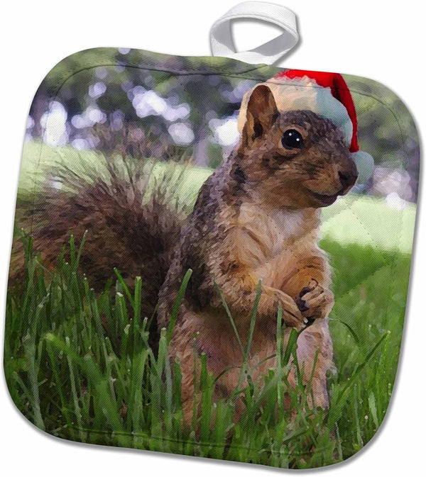 3D Rose Christmas Squirrel Pot Holder, 8" x 8"