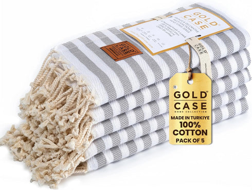 GOLD CASE HOME COLLECTION Myra Turkish Hand Towels Set of 5, 100% Cotton Luxury Decorative Towels for Bathroom,