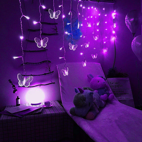 13ft 96 16 8 Decorman Butterfly Curtain Lights, LED USB Window Fairy Lights Butterflies Modes Firefly Twinkle Timer