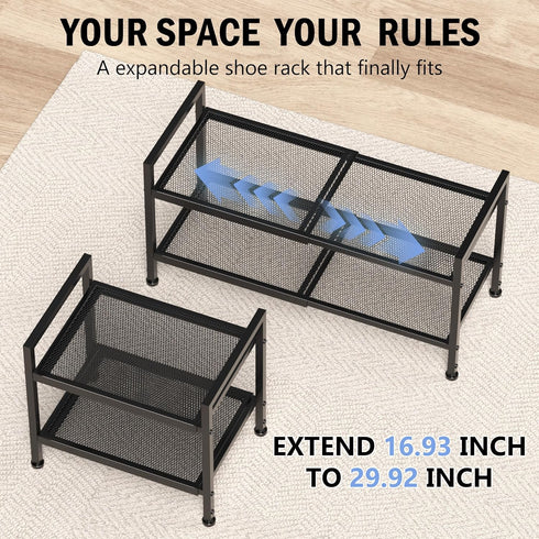 neatevday 2 Closet, Tier Shoe Rack, Expandable Shoe Rack for Adjustable Shoe Organizer for Entryway, Shoe Storage