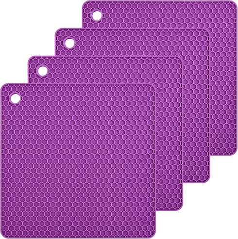 Smithcraft Silicone Trivet Mat Pot Holder - Heat Resistant Table Placemats 4 Pack, Purple, 7.5x7.5 Inch