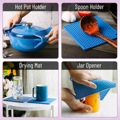 BTaT- Silicone Trivet Mats, 2 Pack, Rose Red Silicone Hot Pads for Kitchen, Trivets for Hot Pots and Pans