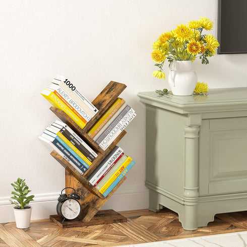 Hoctieon 4 Tier Tree Bookshelf, Free Standing Bookcase, Modern Book Storage Organizer for Home Office