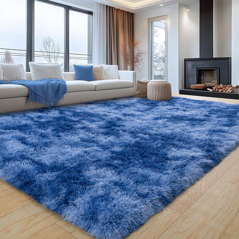 4x5.9 Fluffy Shag Rug for Bedroom, Tie-Dyed Blue Area Rugs for Living Room, Nursery and Kids Room, Soft and Comfy