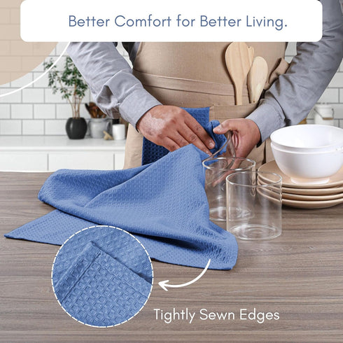 Set 12 100% (16 26 inches) TWINY threads of Cotton Solid Kitchen Towels with Hanging Loop X | Ultra Absorbent Dobby