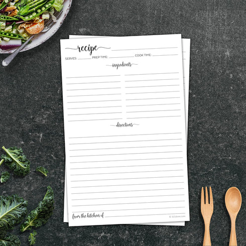 321Done Recipe Paper 5.5x8.5 White, 50-Pack, Blank Recipe Paper for Recipe Binder, Minimalist Refill Pages