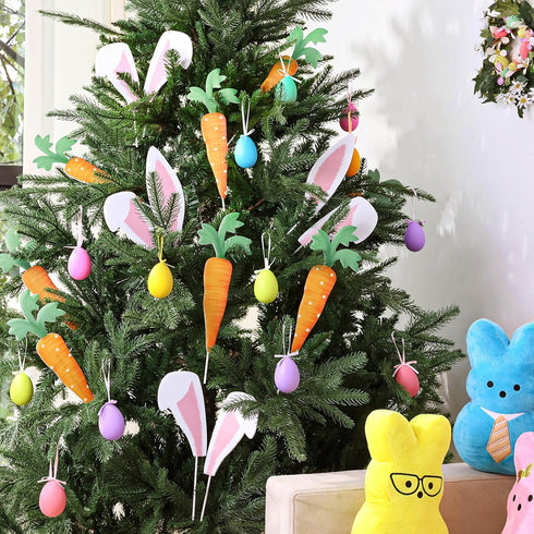 16 Easter Decorations Tree Picks Ornaments: pcs Large Pink Bunny Ear Carrots Picks Decorations, Cute Rabbit Ears