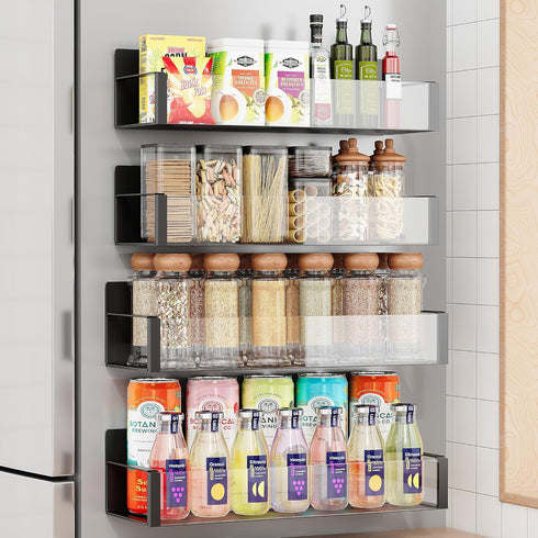 Vetacsion 2/3/4 Pack Moveable Fridge Magnetic Spice Racks,Metal Black/White (Clear)