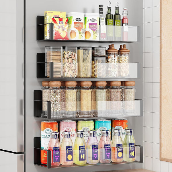 Vetacsion 2/3/4 Pack Moveable Fridge Magnetic Spice Racks,Metal Black/White (Clear)