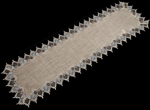 Neutral Earth Tones Lace Long Table Runner, Dresser Scarf, Rustic Bohemian Décor (16Wx72L)