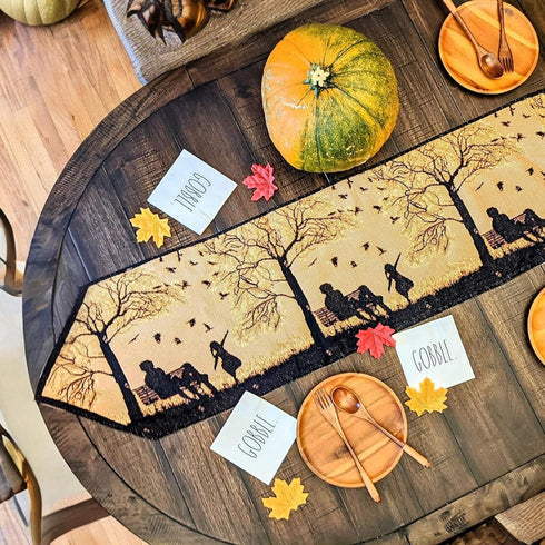 DaDa Bedding Rustic Fall Orange Tan Tapestry Table Runner - Autumn Families Vibe Decor, 13" x 90