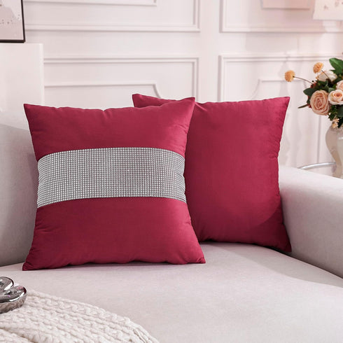 TAOSON Pack 2, Home,20x20 inch of Luxury Wine Red Matching Sequin Patchwork Velvet Throw Pillow Cover with Silver
