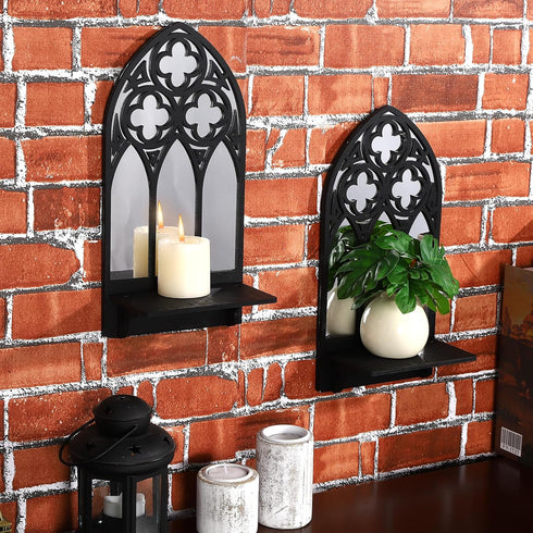 2 Set Gothic Candle Sconces Wall Decor, Arch Cathedral Frame Gothic Wall Sconce Candle Holder for Bedroom, Bathroom