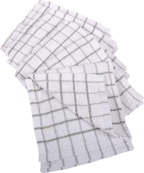 KAF Home Pantry 100% Cotton Checkered Grid Dish Cloths, Set of 6, 12 x 12 Inches, Gray