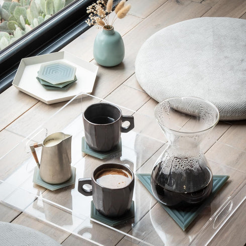 LINE+ARC Extra Thick Silicone Coasters - Waterproof Anti-Stain Heat-Safe Coasters (Set of 6, Winter Salad)