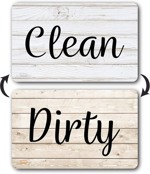 Rustic & White Wood Clean Dirty Magnet for Dishwasher, Reversible Sign Indicator, Magnetic Dish Washer Decor, Rustic
