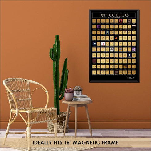 Divalis Scratch Off Poster - 100 Must Read Books of All Times - Reading Bucketlist Chart - Easy to Frame 24x16