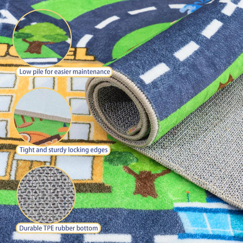 4x5 Kids Room Rug - Soft & Non-Slip Ft Town Car Rugs City Map Play Mat, Childrens Road Carpet Washable Playmat