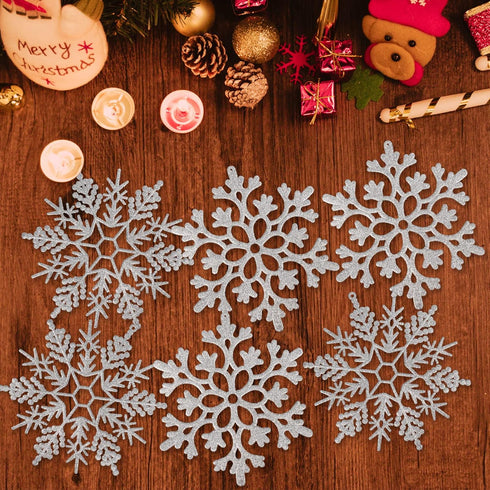 Silver Snowflake Ornaments, 6 Pack Large Plastic Christmas Decorations for Winter Wonderland Tree
