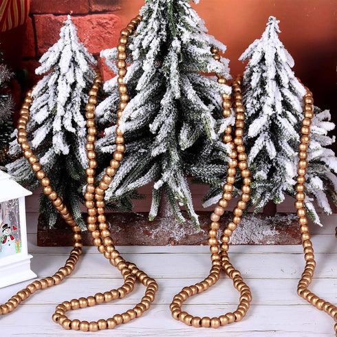16 Feet Wooden Bead Garland for Christmas Tree Holiday Decoration (Gold)