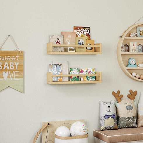 Onlysky Set 4 of Wall-Mounted Kid's Bookshelf - Wood Floating Nursery Book Shelves - Durable Wood Construction - Ideal