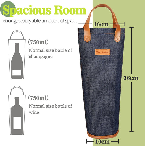 Tirrinia Insulated Single Wine Gift Tote Bag, Padded Thermal Wine Bottle Carrier for Travel, Picnic, Great Gift