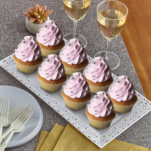 Silver Spoons Disposable Lace Trays for Upscale Wedding and Dining, 6 pc, White, 14” x 7.5”