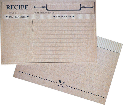 50 Farmhouse Rustic Recipe Cards 4x6, Double-Sided Kraft Design