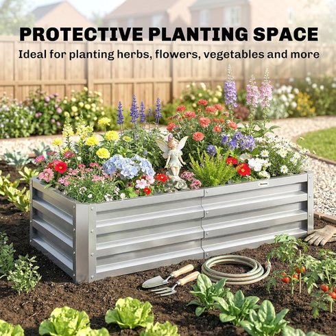 4' 2' 1' Outsunny Galvanized Raised Garden Bed, x x Metal Planter Box, for Growing Vegetables, Flowers, Herbs
