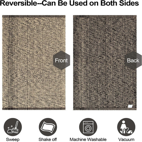 LEEVAN Washable Runner Rug 2'x5': Natural Hand-Woven Reversible Entryway Rug, Cotton Modern Bedroom Farmhouse Rug
