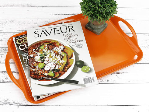 2pc Set, Calypso Basics by Reston Lloyd Melamine Tray Rectangular Serving/Ottoman Tray with Handles and Matching Small