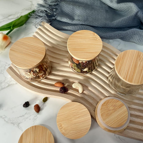 24 5 oz Oui Yogurt Jar Lids - Pcs Oui Lids - Made of Natural Bamboo Wood, with Silicone Sealing Ring and Oui Yogurt Jar