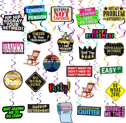 25 Piece Retirement Party Hanging Swirls Decorations - Hilarious Happy Retirement Party Supplies and Gifts