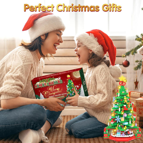 Advent Calendar 2024 Christmas Tree Building Set, 24 Boxes Christmas Countdown Calendar with Warm Light for Adults