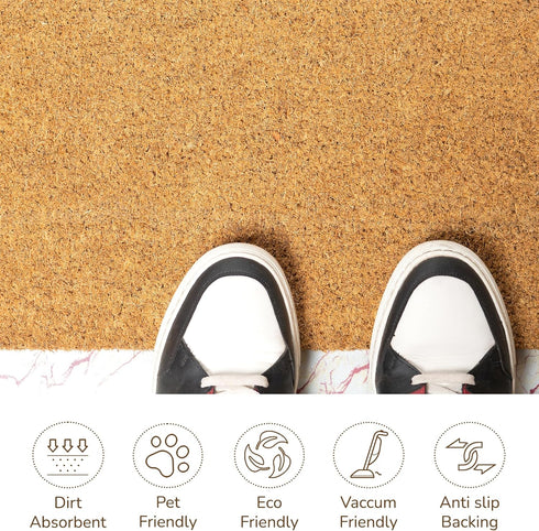 Welcome Doormats, Natural Coco Coir Mats with Non-Slip PVC Backing for Indoor Outdoor Home & Office Decor