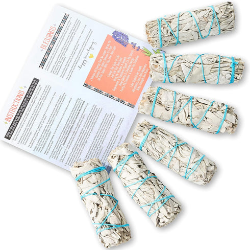 6 Pack White Sage Smudge Sticks for Cleansing Energy, Sustainably Grown, Bulk/Wholesale