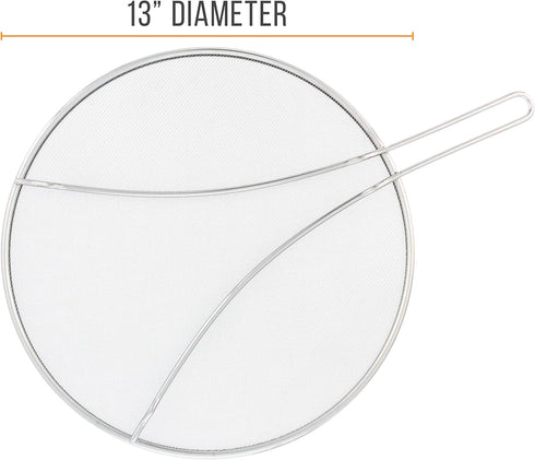 U.S. Kitchen Supply Stainless Steel Splatter Guard 13" Fine Mesh Cover for Frying Pan & Cooking Pots