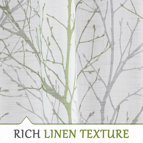 FMFUNCTEX Linen Semi Sheer Curtains, Sage Green White, 54 Inches Long for Living Room, Grommet Top 2 Panels