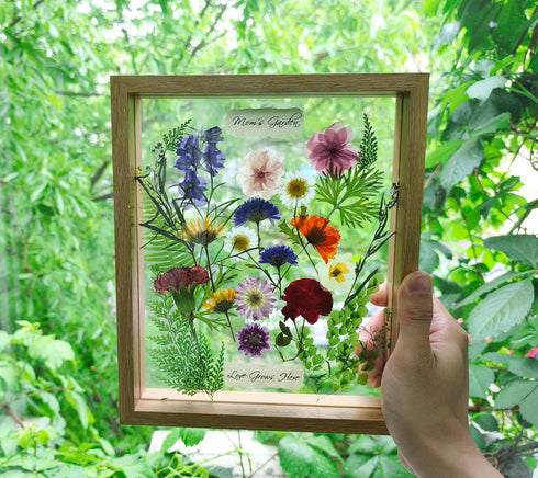 33 Set, 8x10 Twodays Birth Flower Mother's Day Craft Kit for Mom/Grandma - Real Pressed Flowers Art DIY With Double