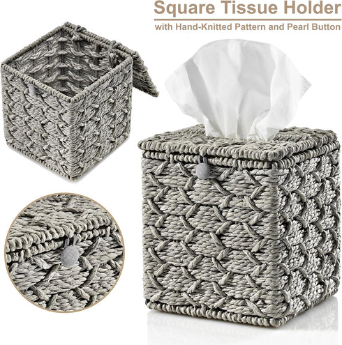 Set Set Sorbus Paper Rope Bathroom Baskets & Tissue Holder - Decorative Wicker Baskets for Bathroom Shelves - Lined