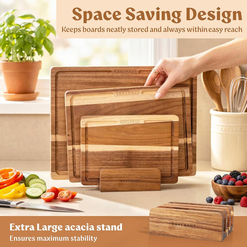 Set 3, Acacia Wood Cutting Board for Kitchen, Non-Toxic Cutting Board of Chopping Boards with Deep Juice Groove