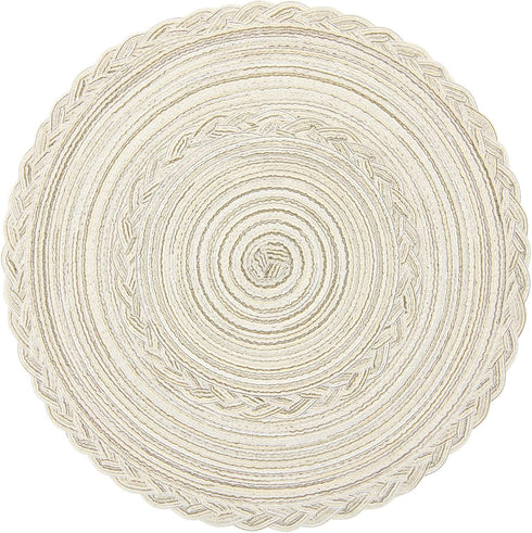 SHACOS Round Placemats Set of 6, Boho Braided Bordered Placemats 15 inch for Dining Tables, Wedding Holiday Party