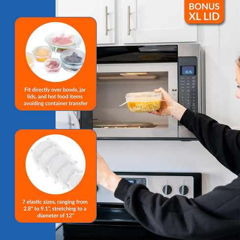 Modfamily Silicone Stretch Lids (7 Pack) - Reusable, Durable & Expandable for Many Container Sizes, Dishwasher Safe